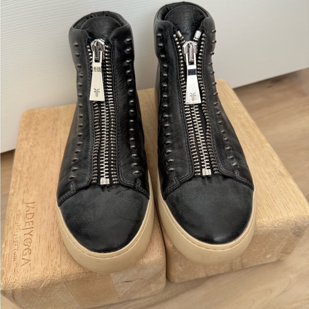 Frye | Lena Rebel Zip High Top Leather Sneakers | Black | Size 7.5